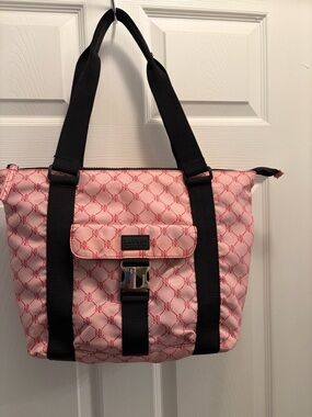 Lauren Ralph Lauren Pink RL Monogram Nylon Tote Bag Black Straps